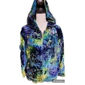 Chico's Velvet Silk Hoodie Size 2/US 8 Embellished Full Zip Lined